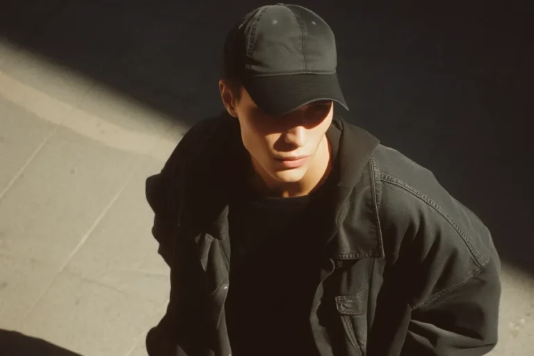 Men’s Black Cap with Print: