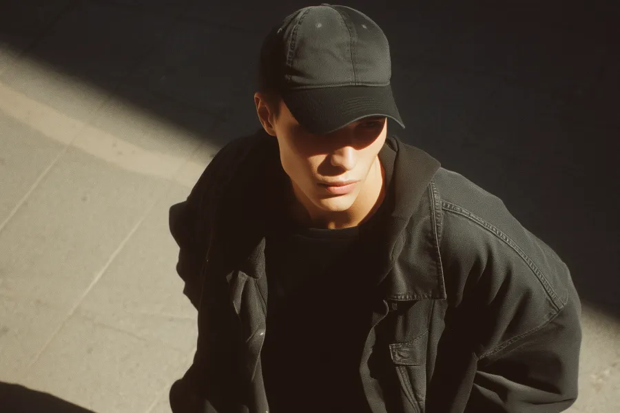 Men’s Black Cap with Print: